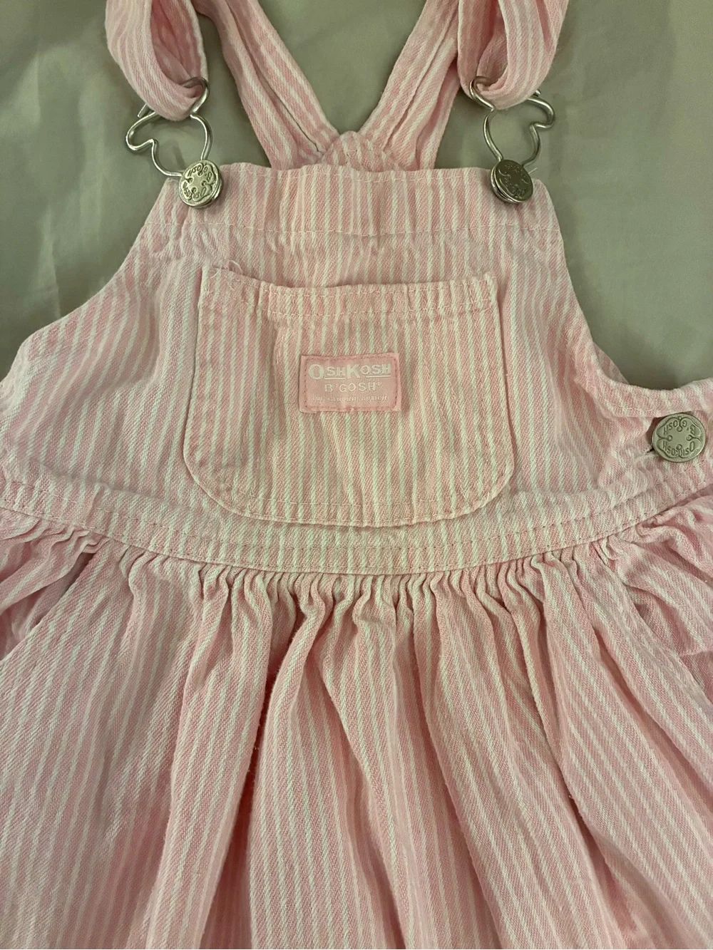 Vintage OshKosh 80’s 90’s Pink Stripe Overall Jumper Dress 3T USA Union Made